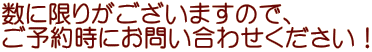 数に限りがございますので、 ご予約時にお問い合わせください!